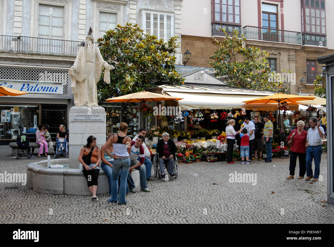 Plaza de las Flores with its flower stalls in the old town of Cadiz in  Caditz, Andalusia, Cadiz-province, Spain Stock Photo - Alamy