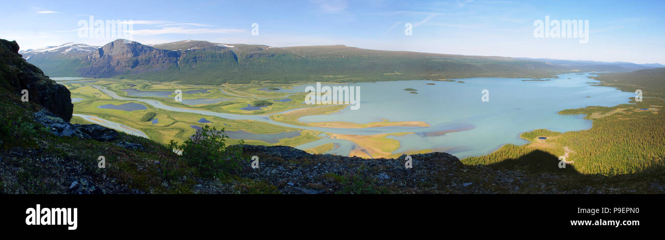 The Beauty of Northern Sweden  - Rapaätno delta. Rapaätno delta, Sarek, Northern Sweden. Stock Photo