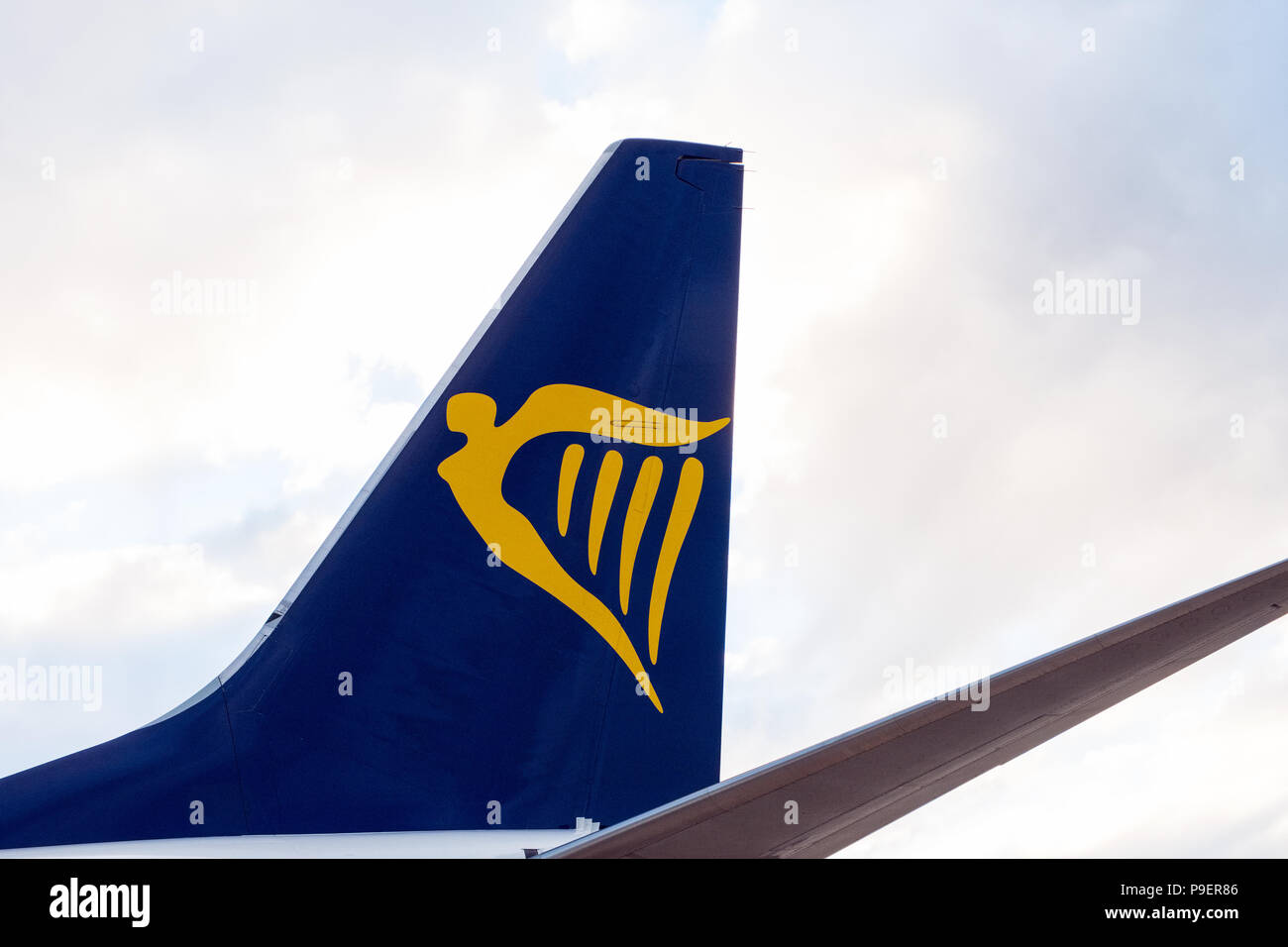 Tail fin of a Ryanair plane Stock Photo