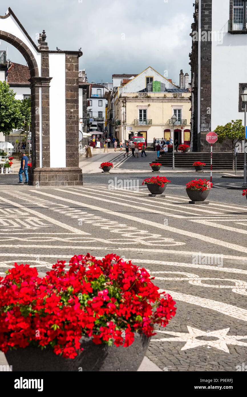 Ponta Delgado on the island of Sao Miguel is the largest town and also the capital of the Azores Stock Photo