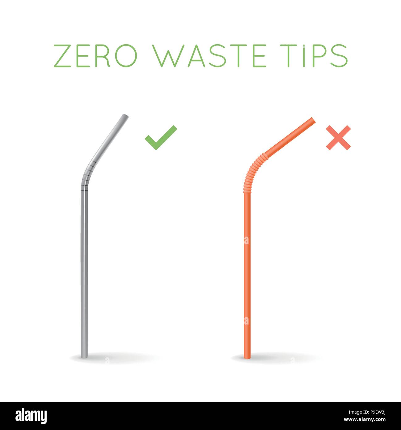 Reusable steel drinking straw instead of plastic straw. Zero waste tips. Eco lifestyle Stock