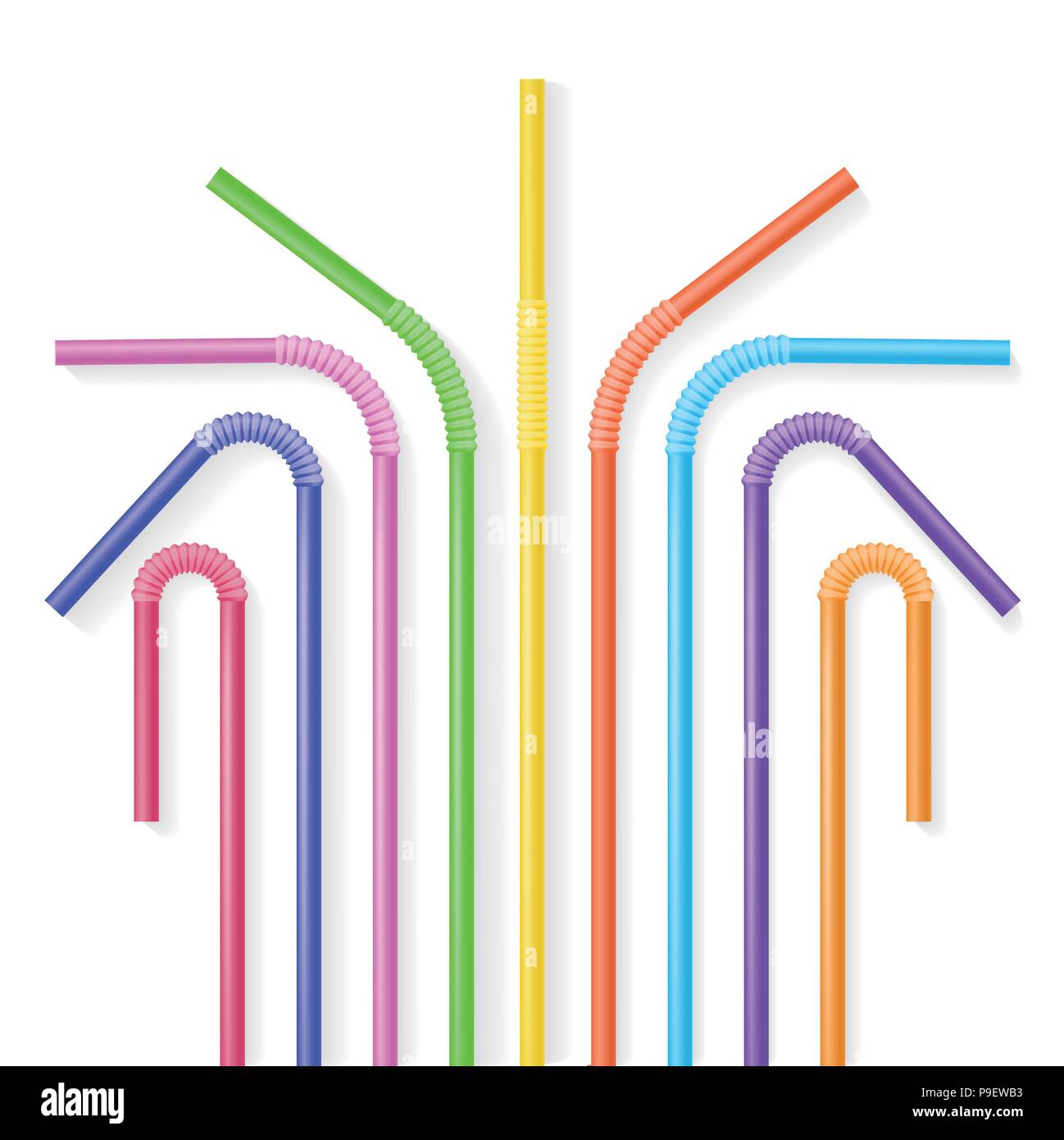 Colorful plastic drinking straws. Realisic vector illustration. Summer drinks Stock Vector