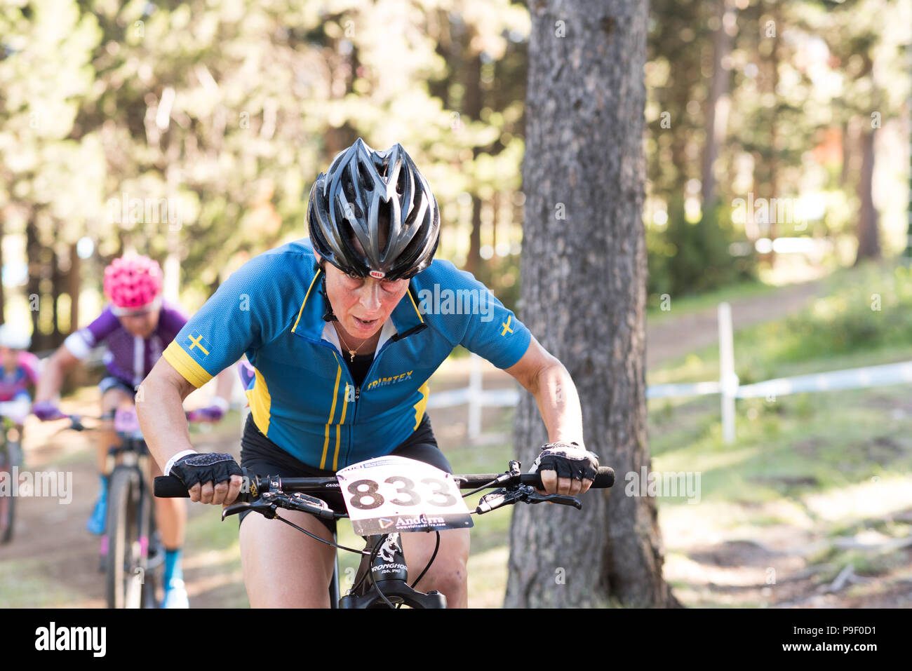 Vallnord, La Massana, Andorra. 17 July 2018. XCO MOUNTAIN BIKE MASTER WORLD CUP 2018, UCI, Mountain Bike World Cup Masters 2018, Vallnord Andorra. 17/07/2018 Credit: Martin Silva Cosentino / Alamy Live News Stock Photo