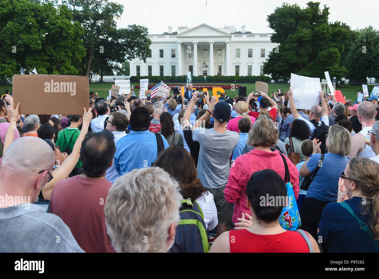 Washington DC, USA. 17th July 2018. Michael Avenatti speaks to the crowd at an event he organized during a protest in front of the White House, just two days after Donald Trump's gaffs in Helsinki, Finland with Vladimir Putin. Credit: Cal Sport Media/Alamy Live News Stock Photo