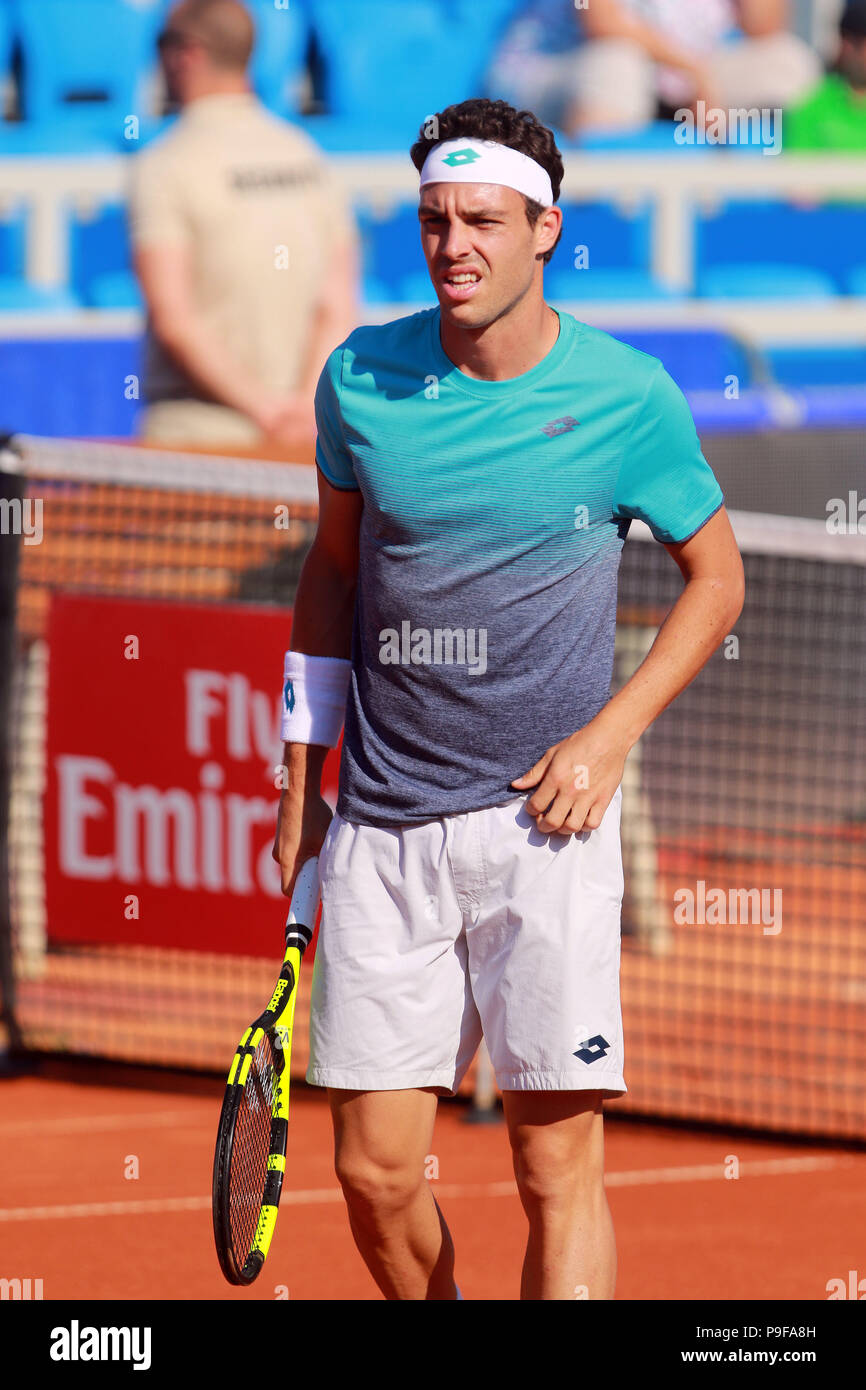 Umag, Croatia. 18th July 2018. CROATIA, Umag: Marco Cecchinato of Italy  looks during the singles match Vesely v Cecchinato at the ATP 29th Plava  laguna Croatia Open Umag tournament at the at