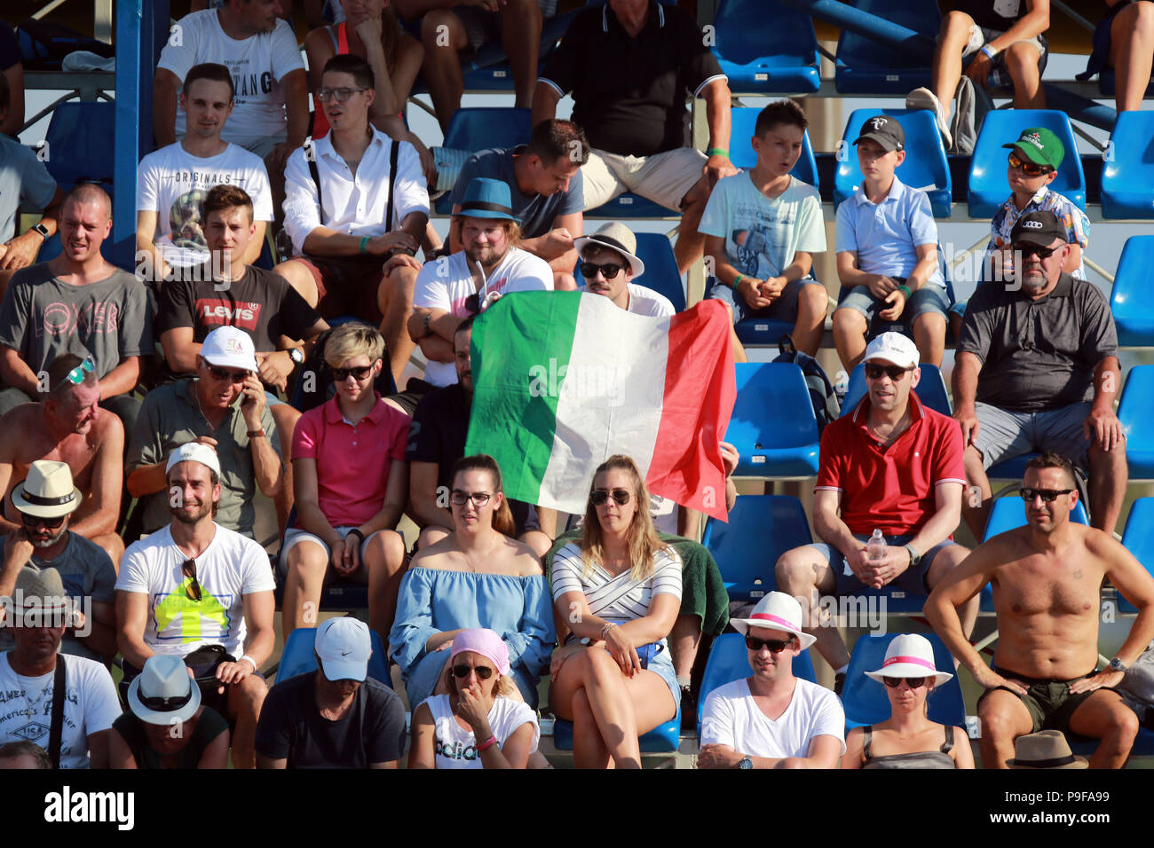 Umag, Croatia. 18th July 2018. CROATIA, Umag: Marco Cecchinato of Italy fans during the singles match Vesely v Cecchinato at the ATP 29th Plava laguna Croatia Open Umag tournament at the at the Goran Ivanisevic ATP Stadium, on July 18, 2018 in Umag. Credit: Andrea Spinelli/Alamy Live News Stock Photo