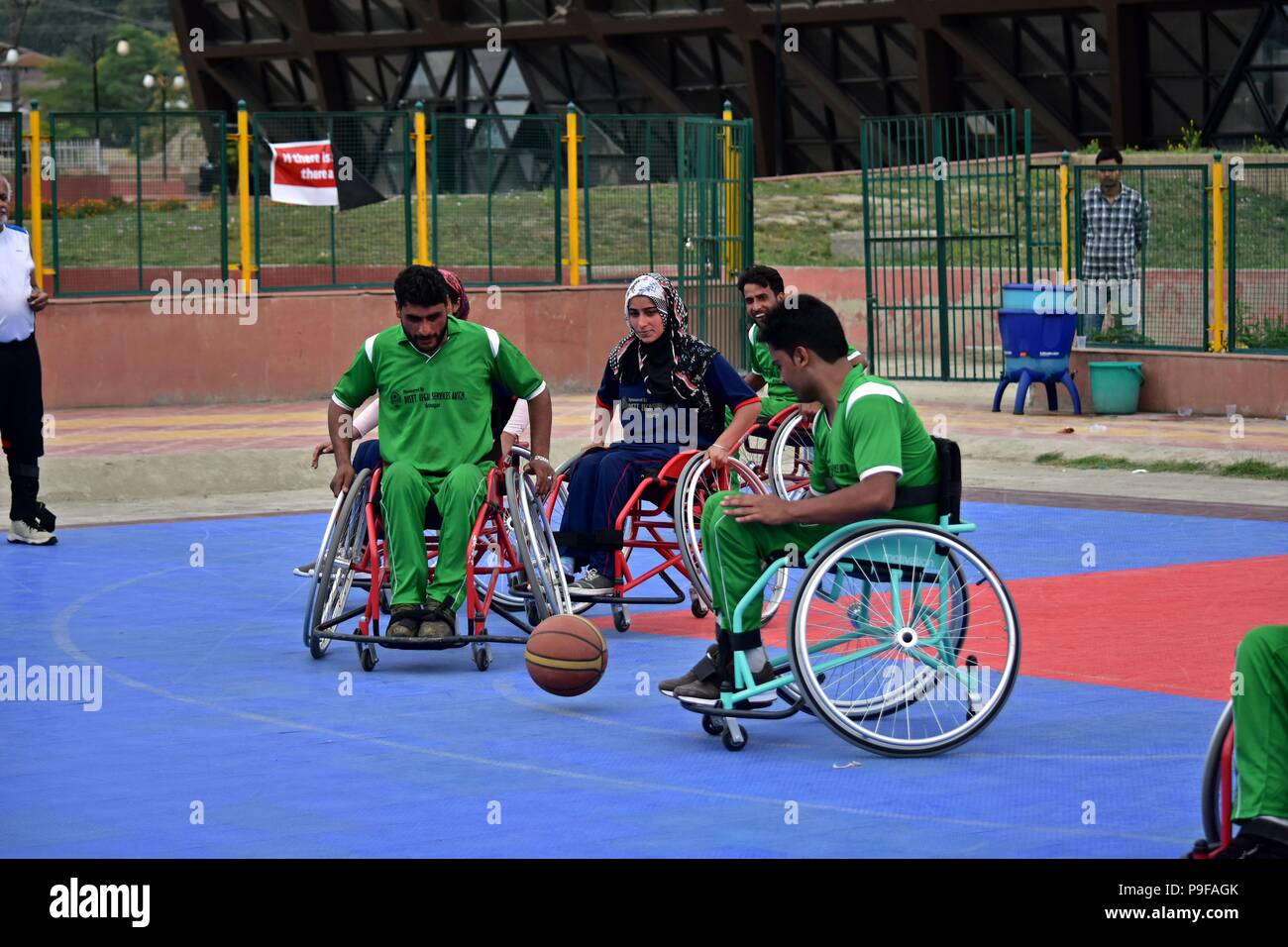 July 18, 2018 Srinagar, J&K, India Disabled athletes in wheelchair can be seen playing