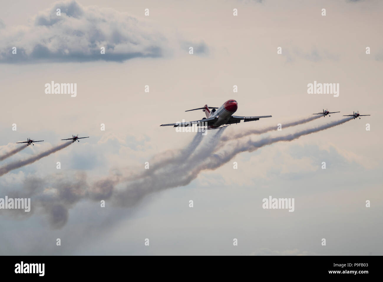 Oil Spill Response Boeing 727 jet plane spraying water during