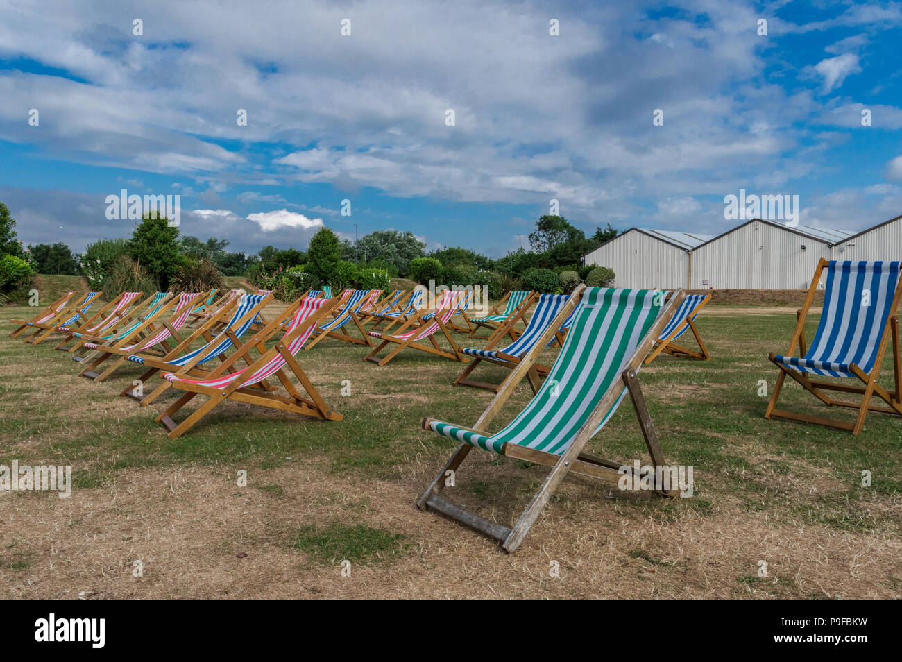 Empty deck chairs at Butlins Holiday Camp, Skegness, Lincolnshire