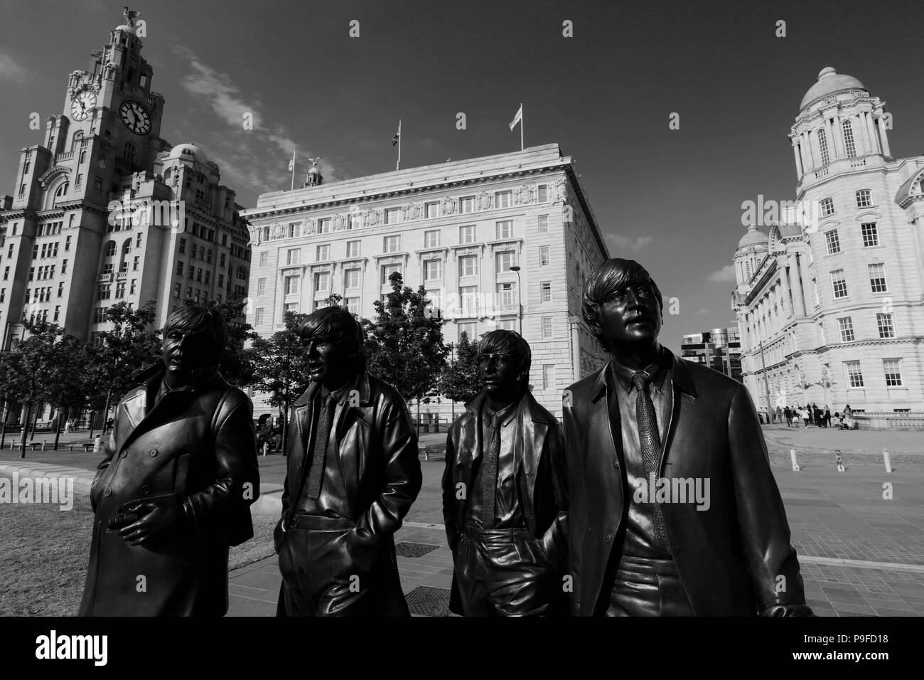 The Beatles statues, George's Parade, Pier Head, UNESCO World Heritage Site, Liverpool, Merseyside, England, UK Stock Photo