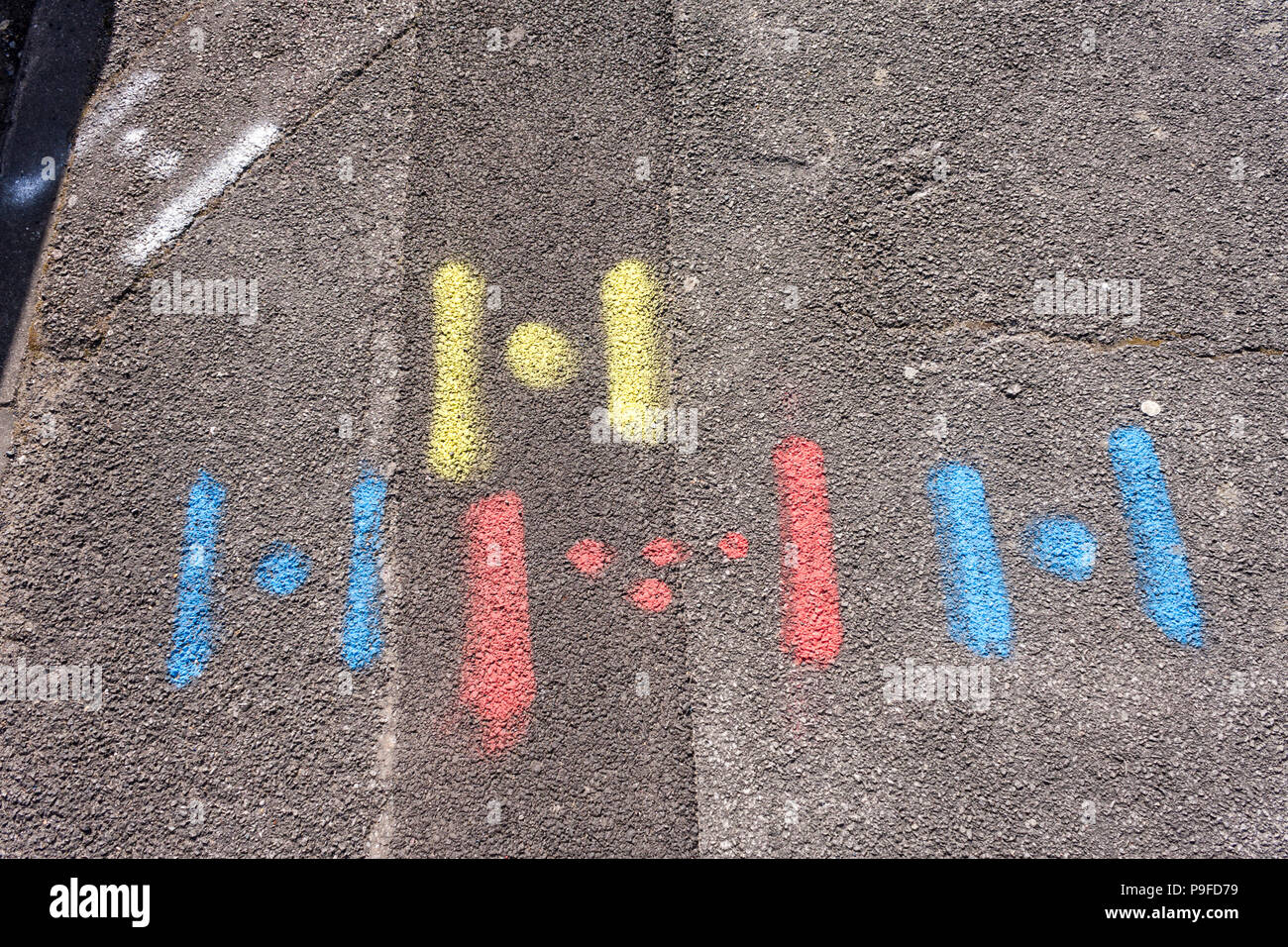 Spray painted markings left on road by contractors to indicate