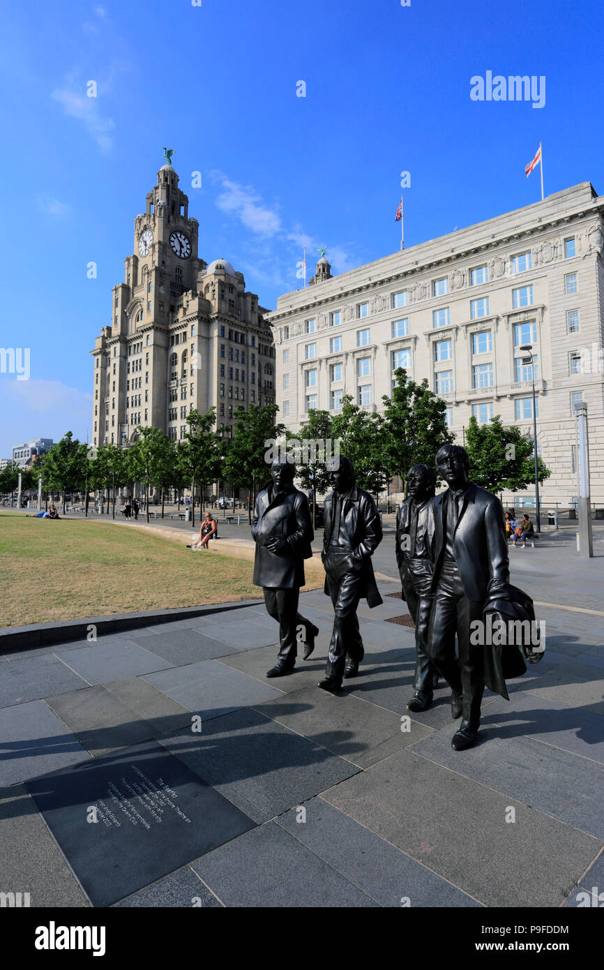 The Beatles statues, George's Parade, Pier Head, UNESCO World Heritage Site, Liverpool, Merseyside, England, UK Stock Photo