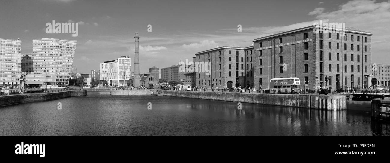 View over Canning Dock, Royal Albert Dock, George's Parade, Pier Head, UNESCO World Heritage Site, Liverpool, Merseyside, England, UK Stock Photo