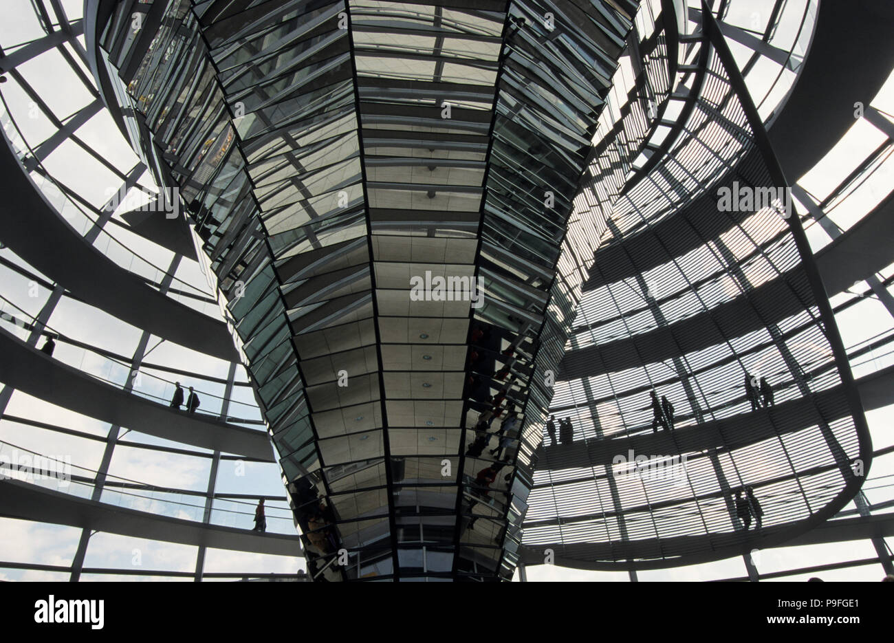 GERMANY, Berlin, Reichstag building today seat of german parliament Bundestag with glass dome with skywalk designed by architect Sir Norman Foster Stock Photo