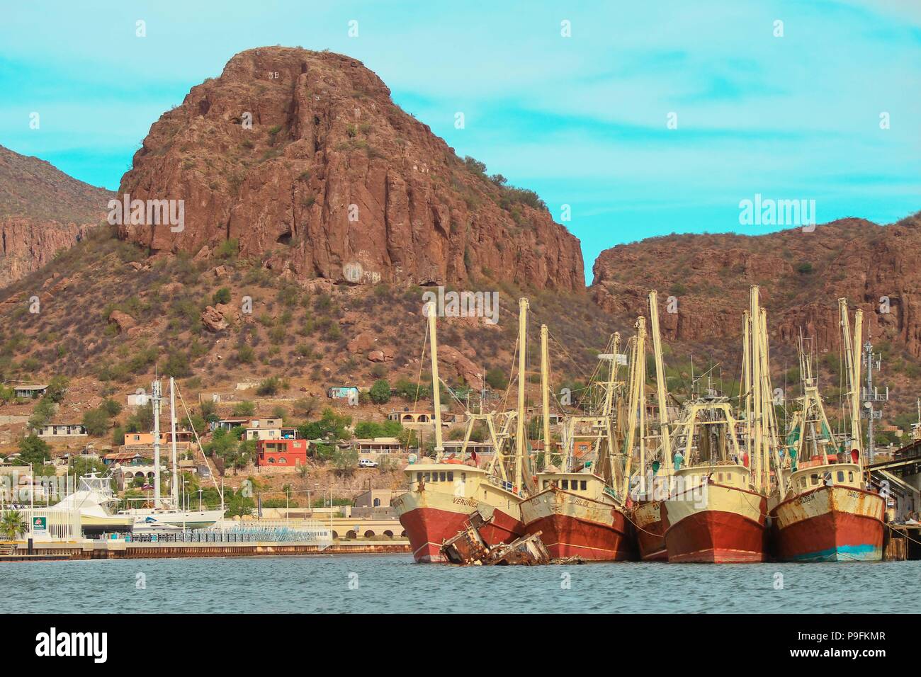 Report of the fishing port of Guaymas Sonora.  Reportaje del puerto pesquero de Guaymas Sonora. Stock Photo