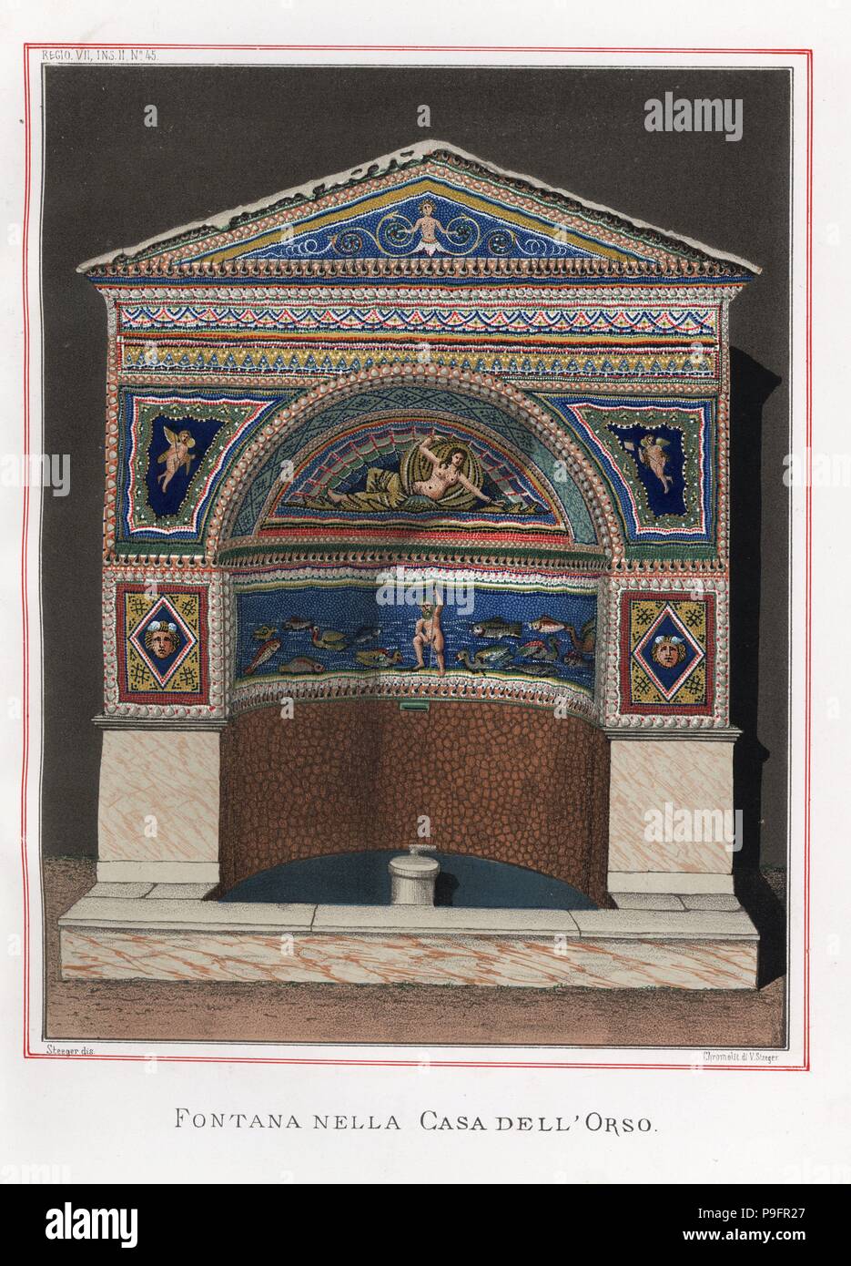 Fountain From Regio Vii Ii 45 House Of The Bear Pompeii Venus Reclines Above A Blue Sea Of Fishes With Cupids In Attendance Drawn And Chromolithographed By Victor Steeger From Emile Presuhn S Les Plus