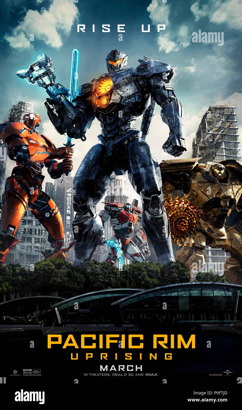 Pacific Rim: Uprising (2018) directed by Steven S. DeKnight and starring John Boyega, Scott Eastwood, Cailee Spaeny and Burn Gorman. A new generation of Jaeger pilots takes on a new set of Kaiju. Stock Photo