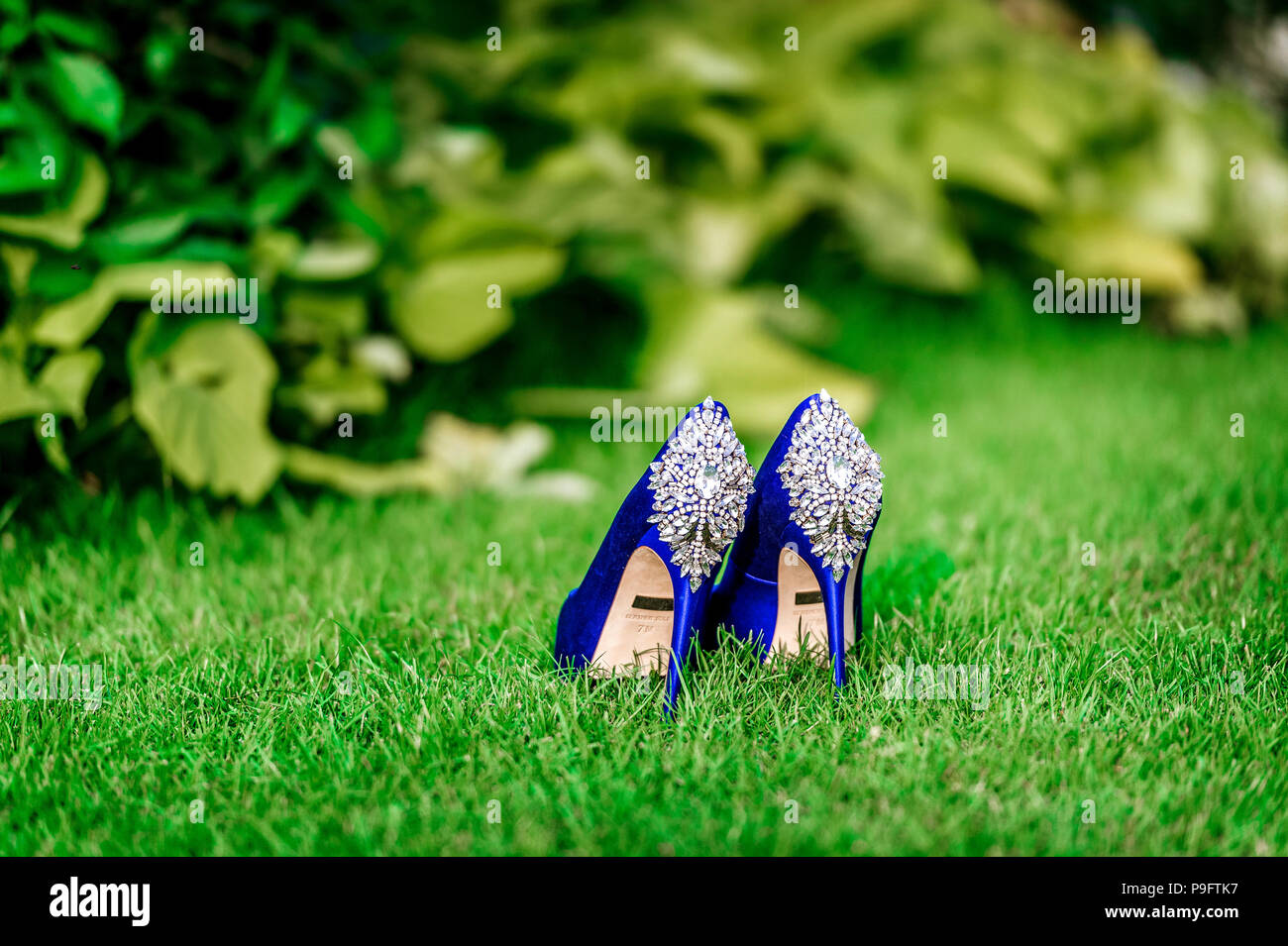 blue high heels with diamonds
