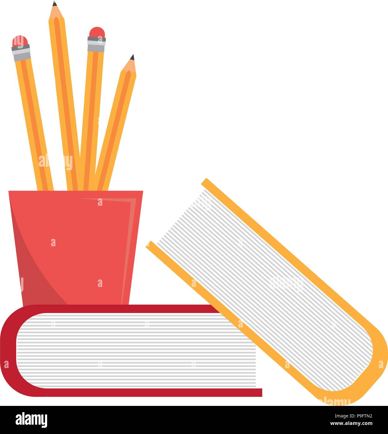pencil holders with books Stock Vector
