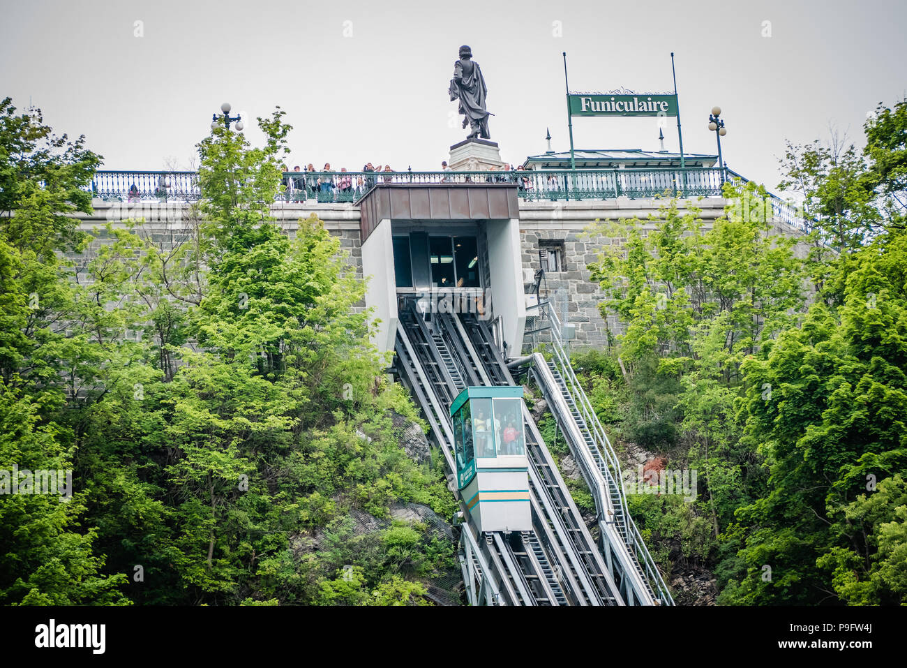 cable car connecting lower and upper town old quebec canada Stock Photo