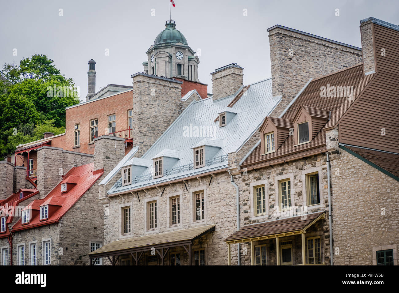 cable car connecting lower and upper town old quebec canada Stock Photo