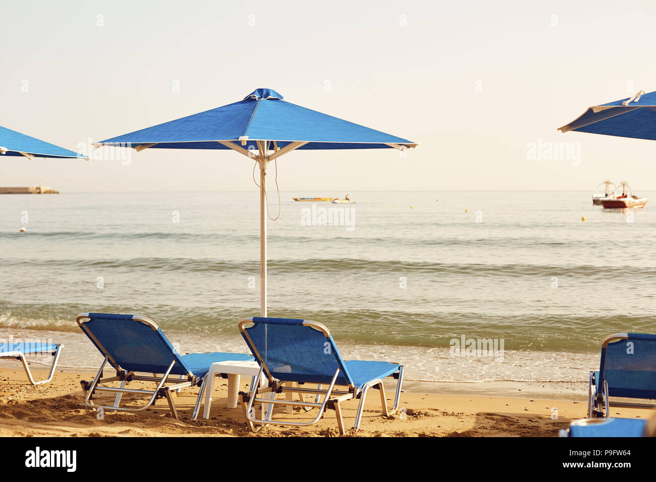 Beach in the resort in the summer.  Stock Photo