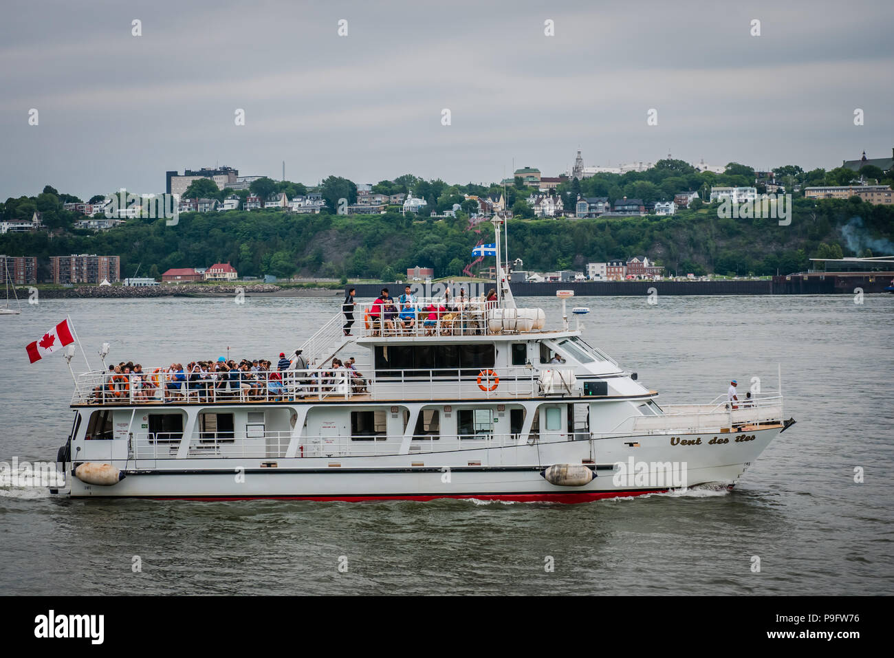 boat cruise on st lawrence river near quebec city canada Stock Photo