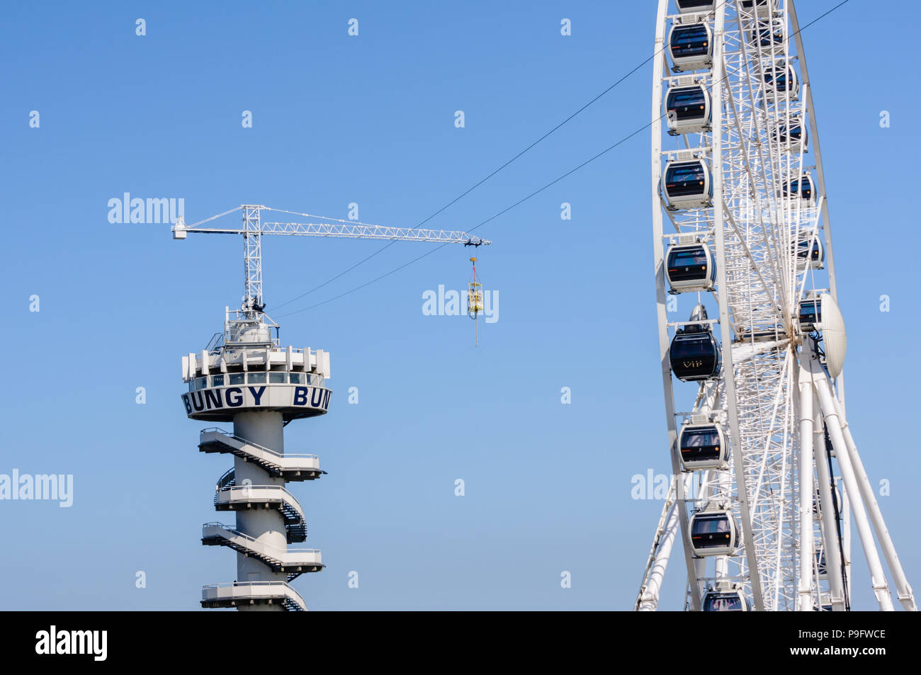 Bungy jumping at Scheveningen Pier, The Hague, Netherlands Stock Photo