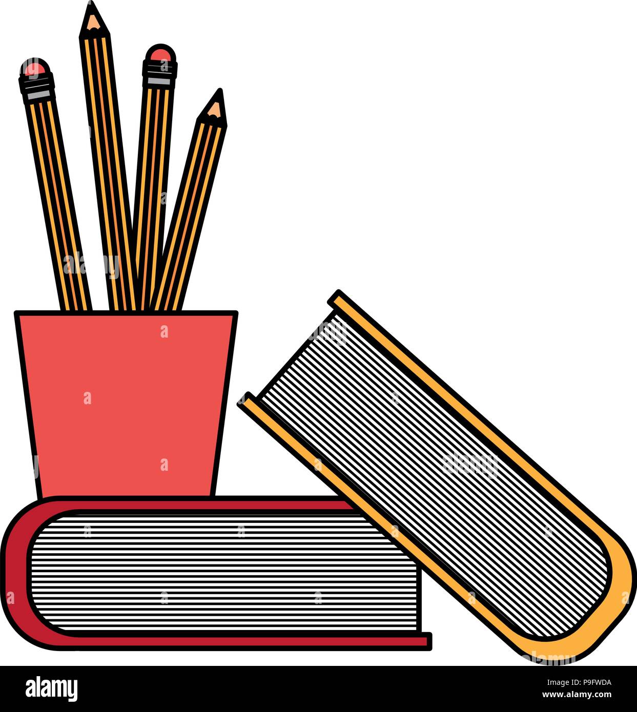 pencil holders with books Stock Vector