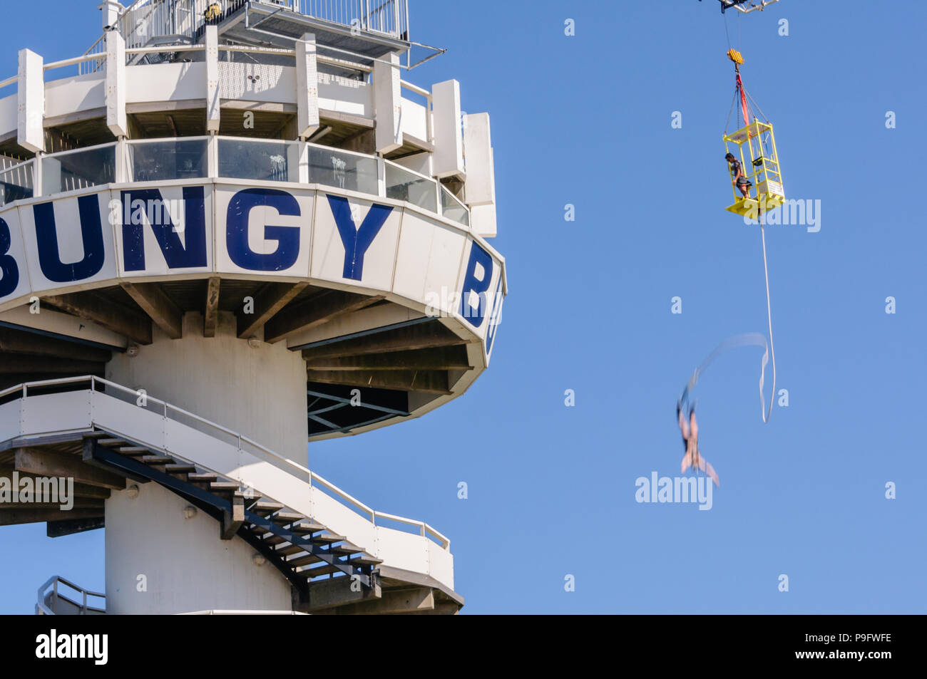 Bungy jumping at Schevinengen Pier, The Hague, Netherlands Stock Photo