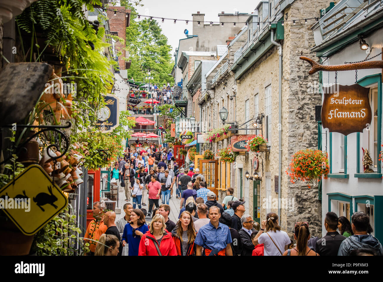 Famous historic shopping street Petit Champlain in Quebec City Canada Stock Photo