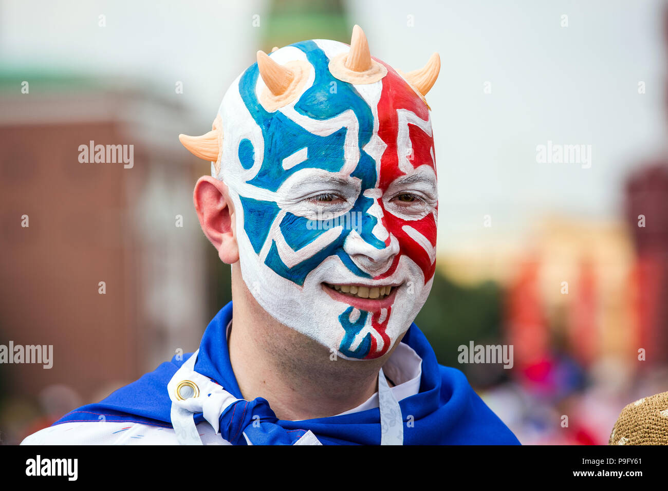 Moscow, Russia - July, 2018: French football fans on world cup championship in Moscow, Russia Stock Photo