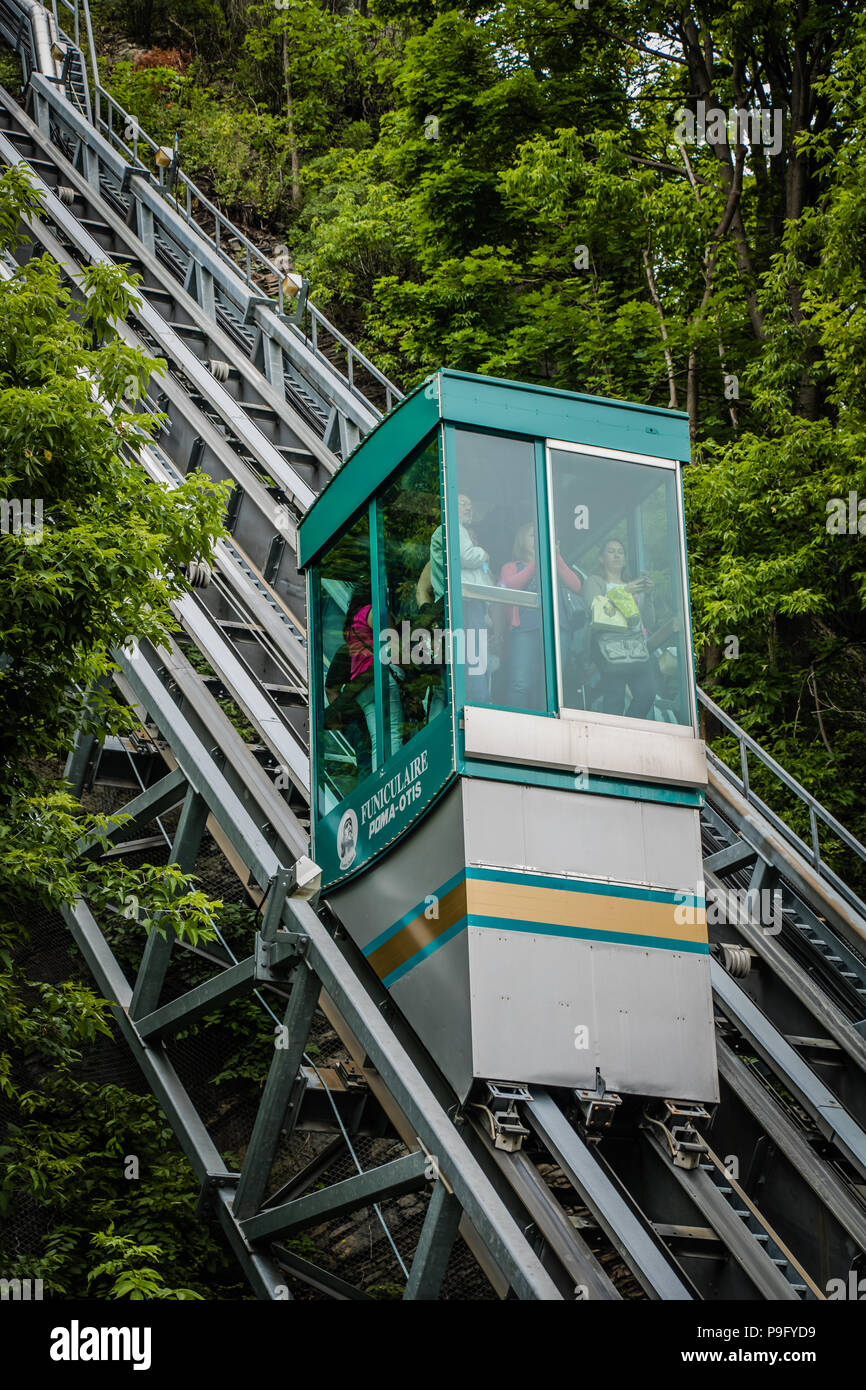 cable car connecting lower and upper town old quebec canada Stock Photo
