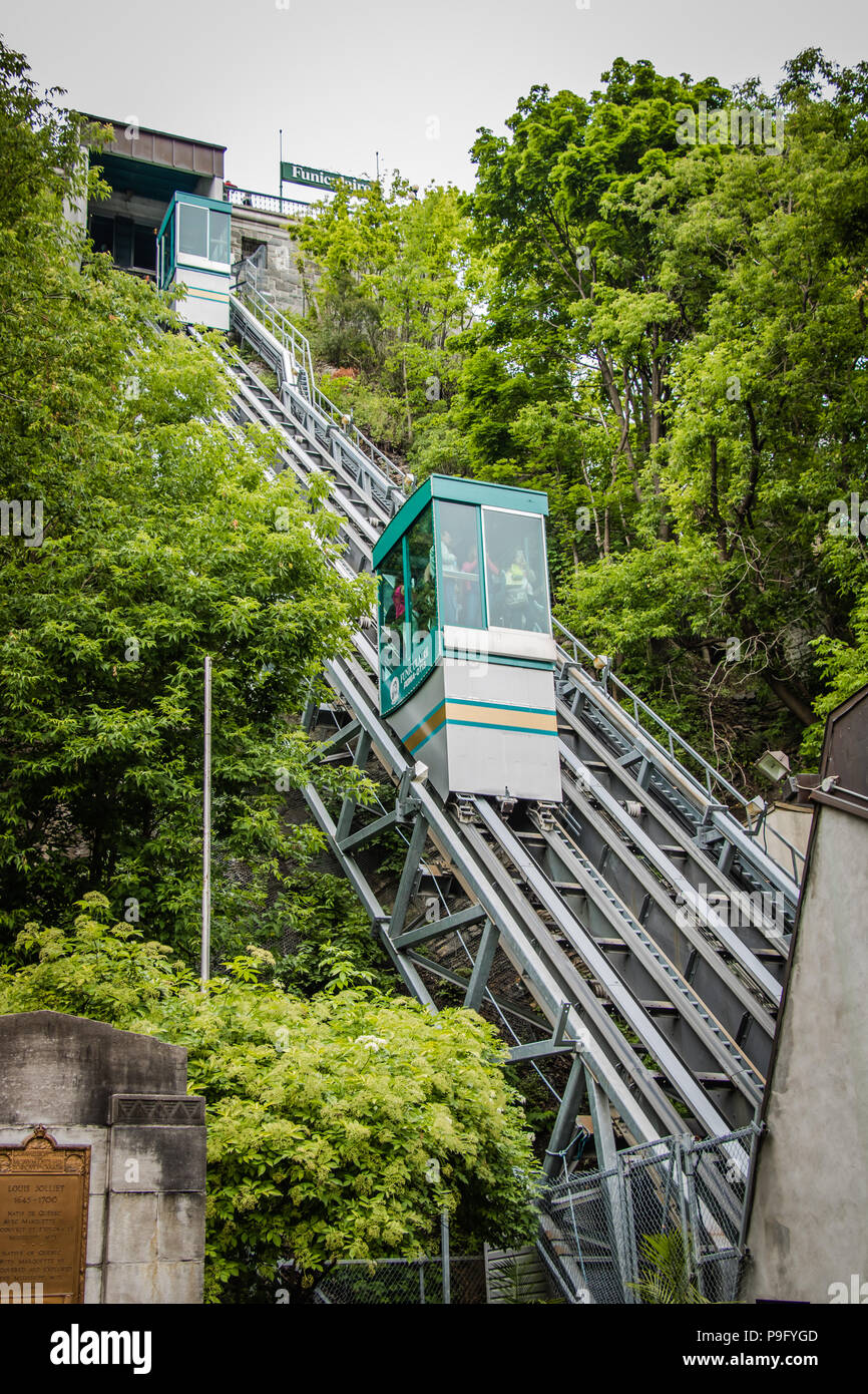 cable car connecting lower and upper town old quebec canada Stock Photo