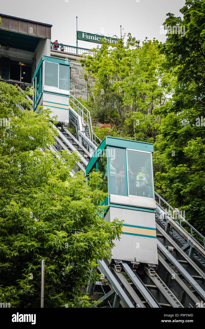 cable car connecting lower and upper town old quebec canada Stock Photo