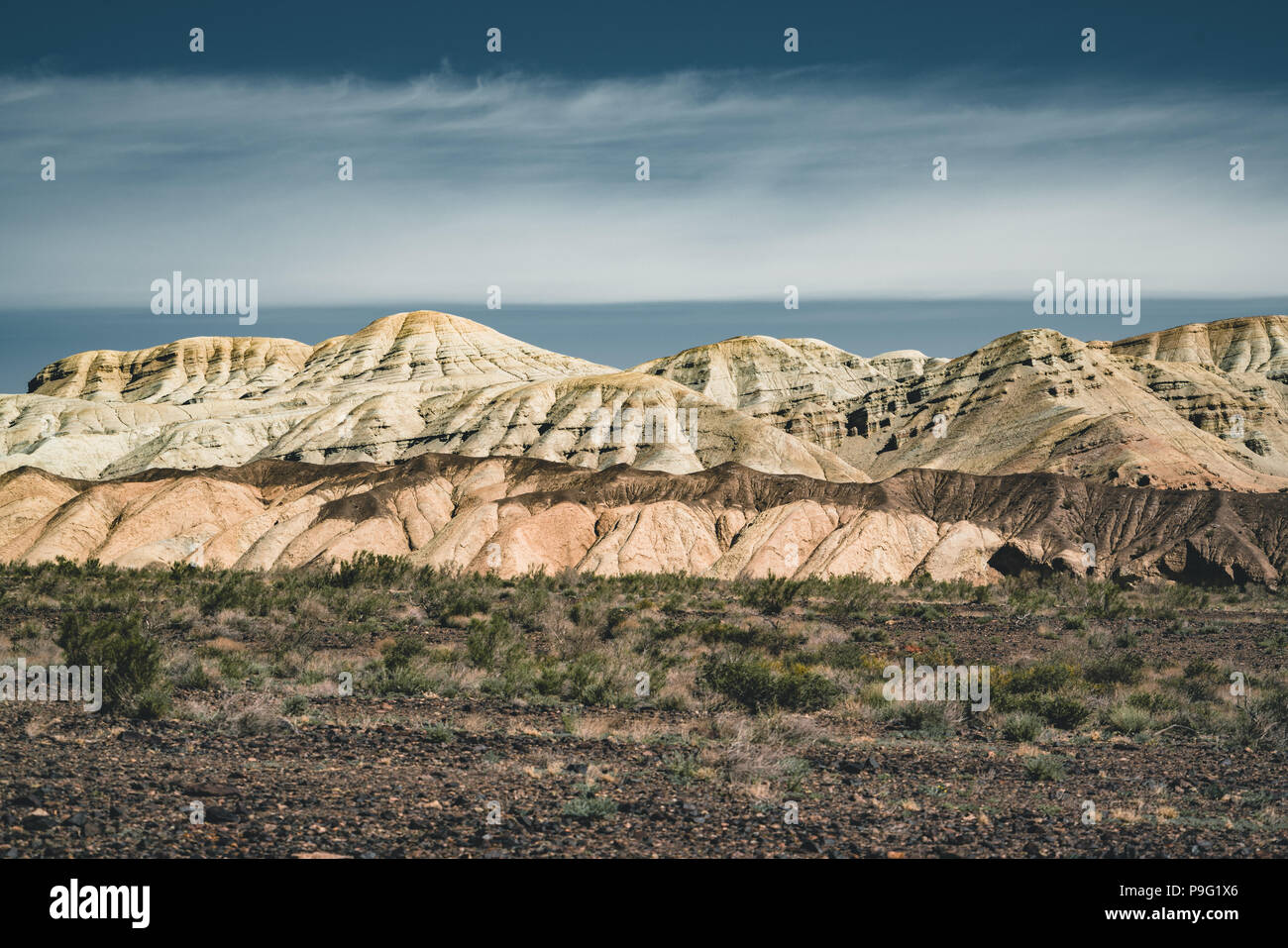 Takyr in Aktau white mountains in Altyn-Emel National Park, Kazakhstan Stock Photo