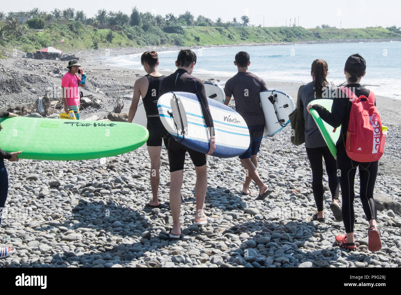 Dulan beach,Surfing,surfboards,lesson,on,coast,beach,near,Taitung,East
