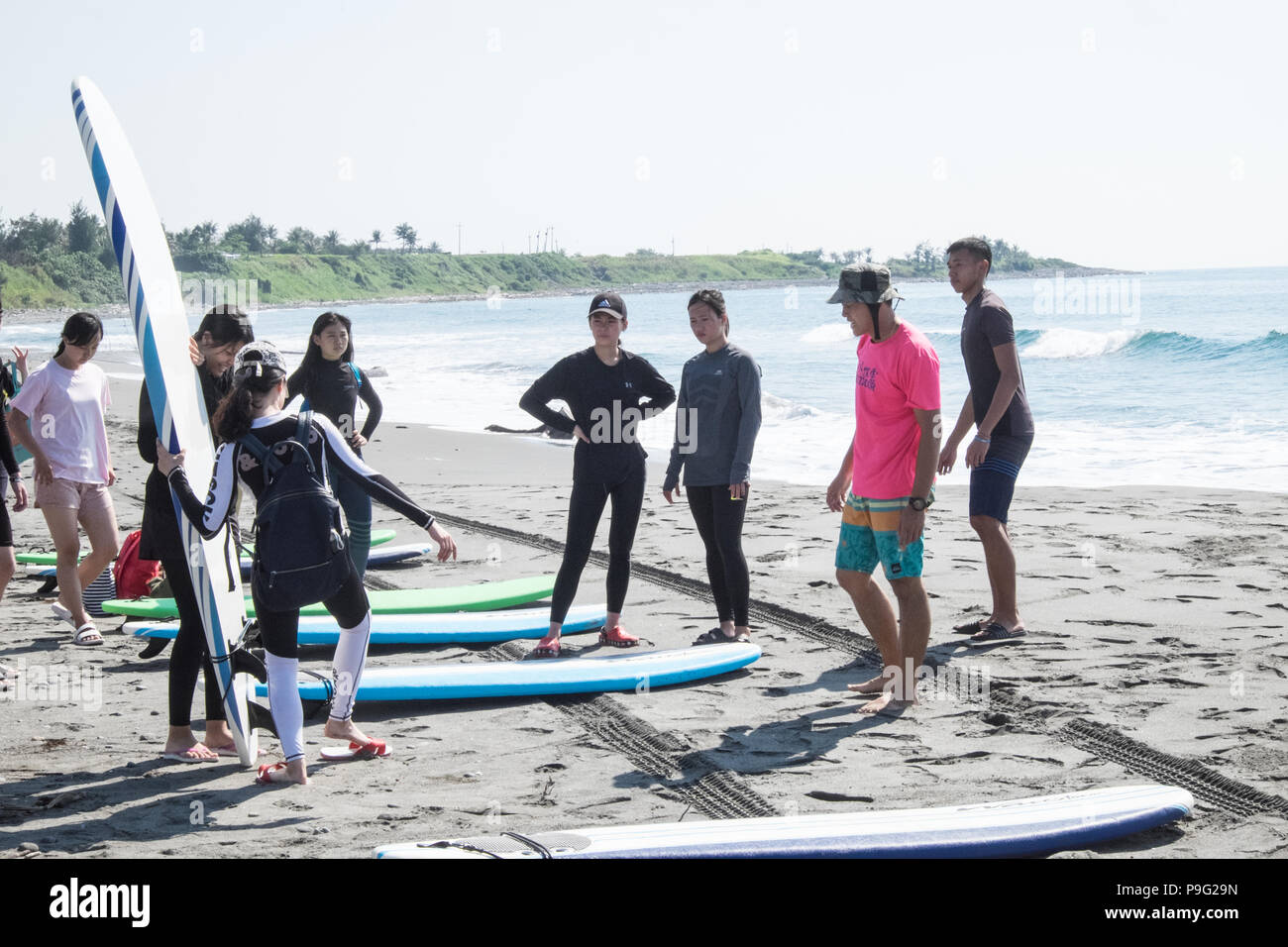 Dulan beach,Surfing,surfboards,lesson,on,coast,beach,near,Taitung,East