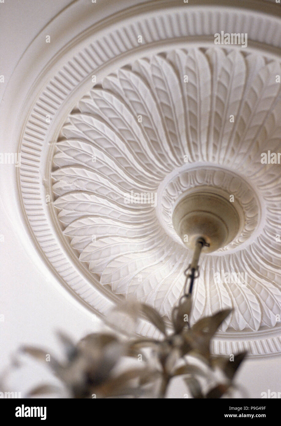 Close Up Of White Victorian Ceiling Rose Stock Photo