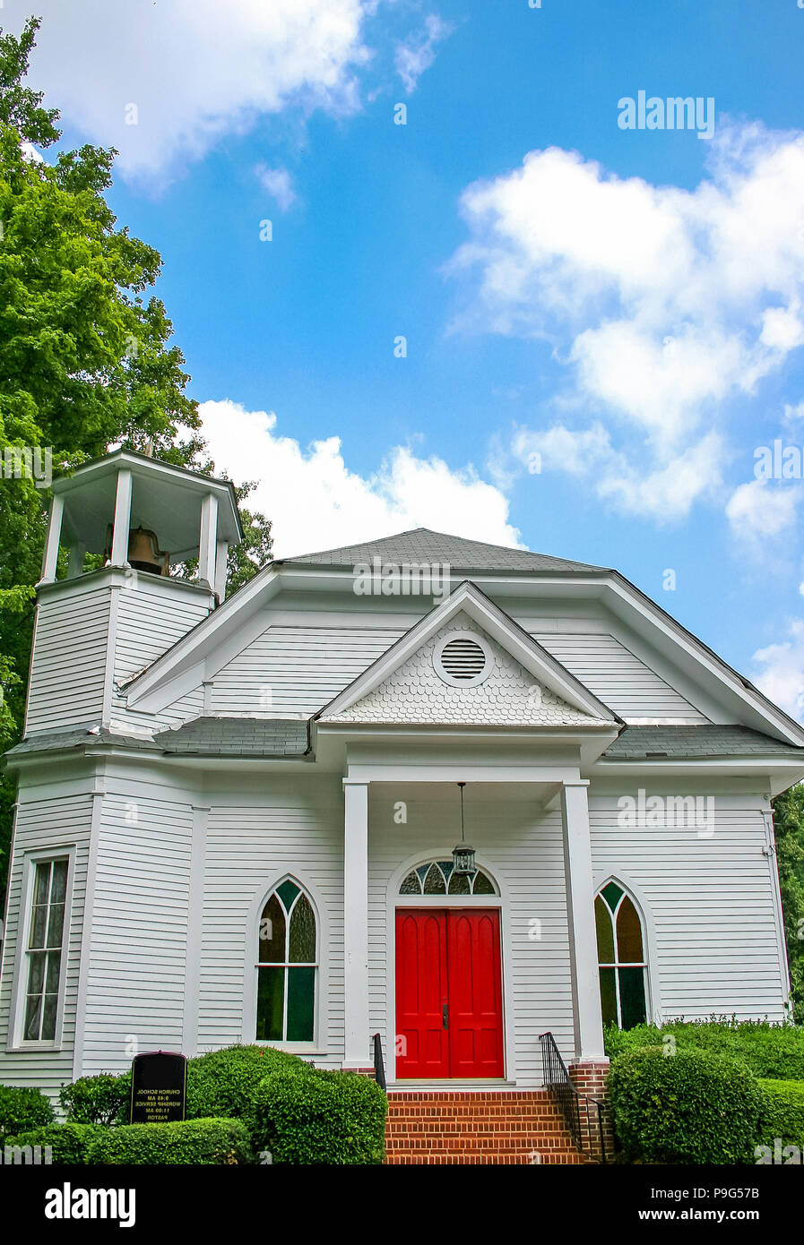 A Small White Church With Red Door Stock Photo 212411679 Alamy