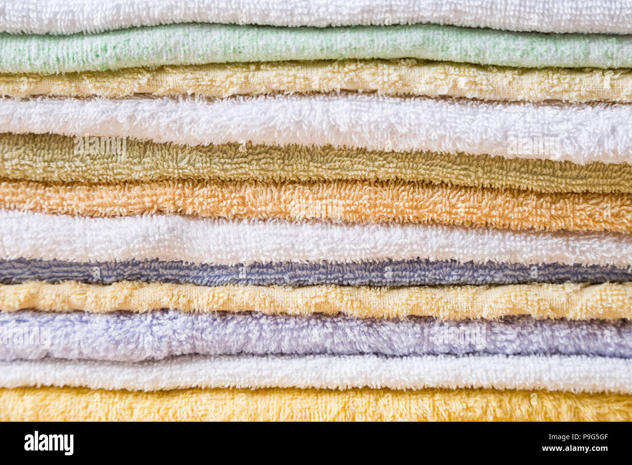 Colorful bath towels closeup detail background Stock Photo