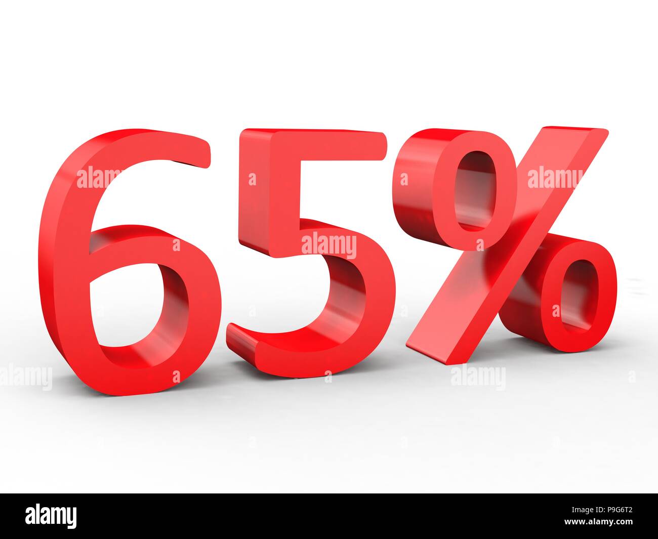 65 Percent Discount Red 3d Numbers On Isolated White Background Stock