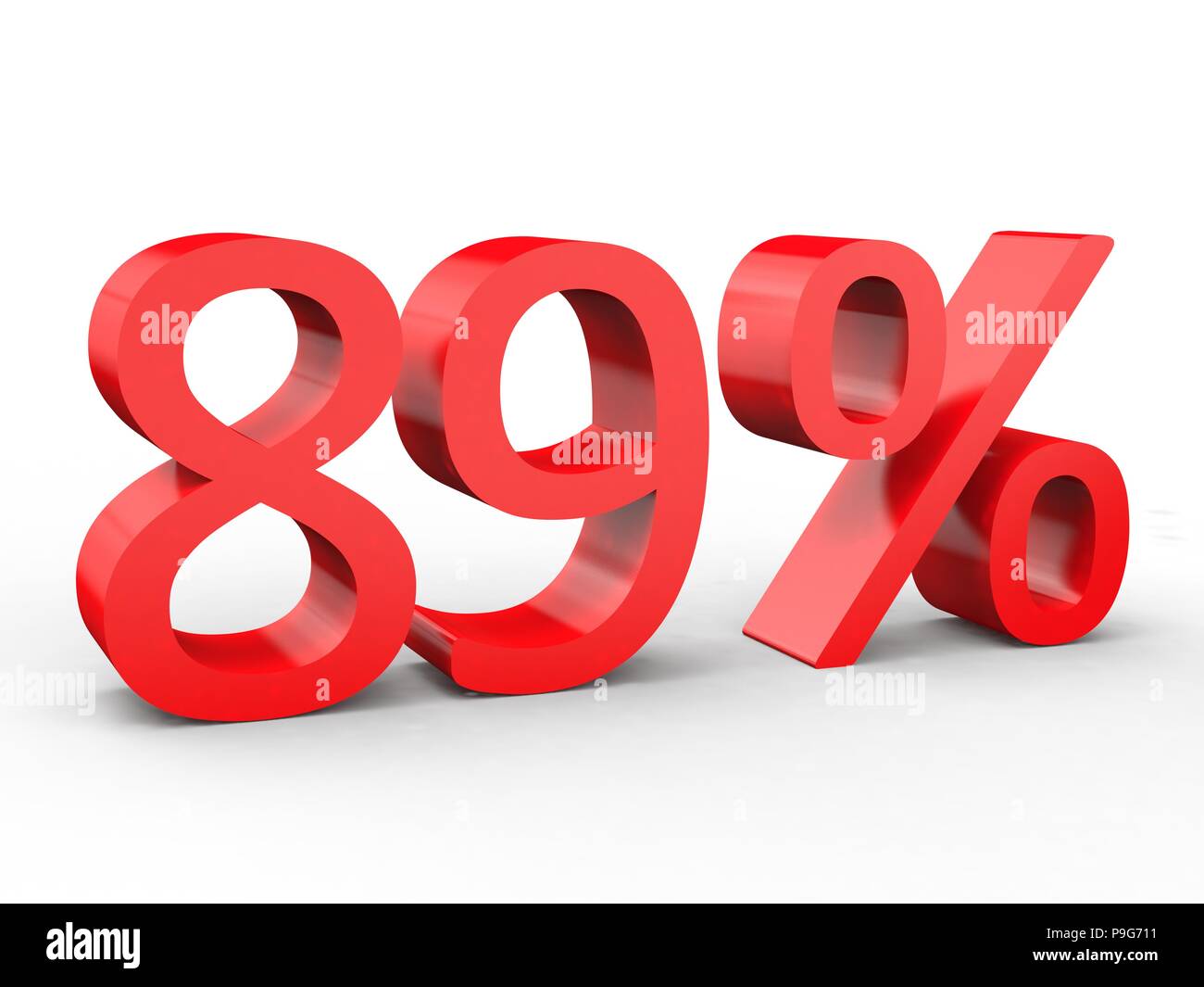 89 percent discount. Red 3d numbers on isolated white background Stock Photo
