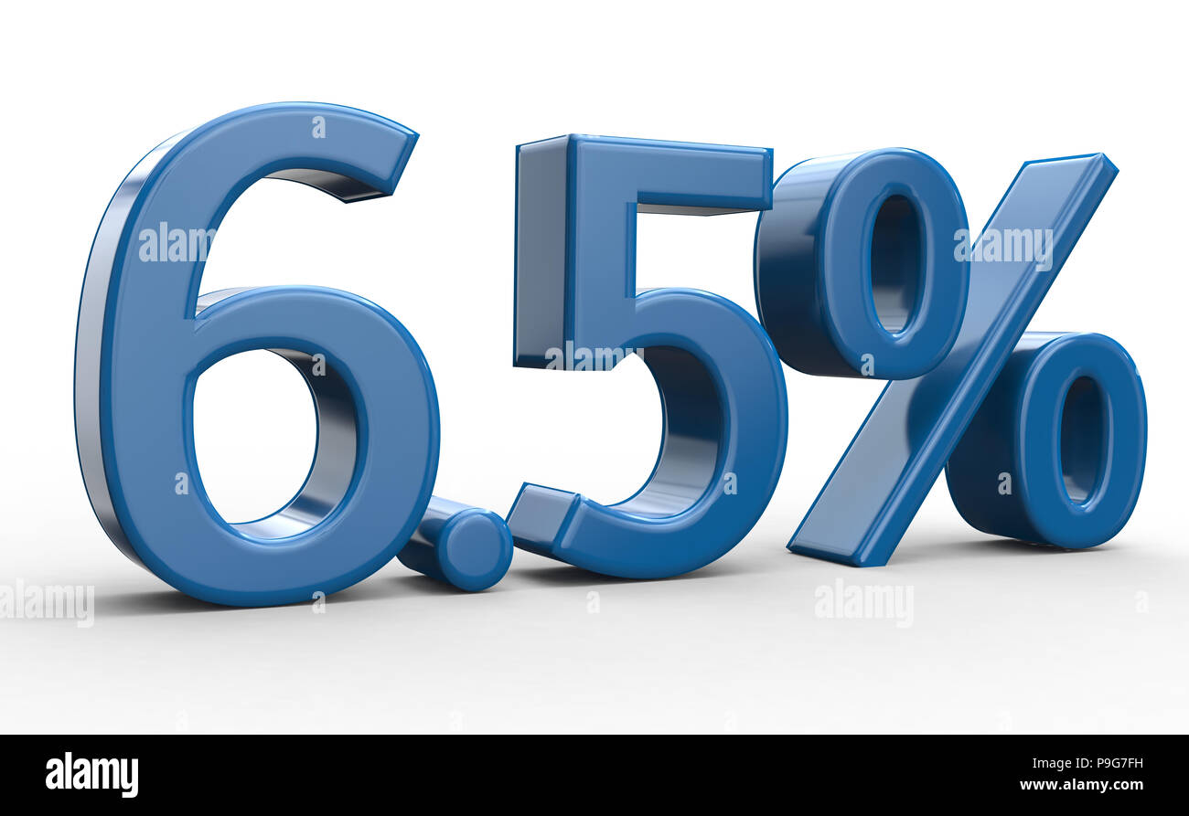 6,5 percent discount. blue 3d numbers on isolated white background ...