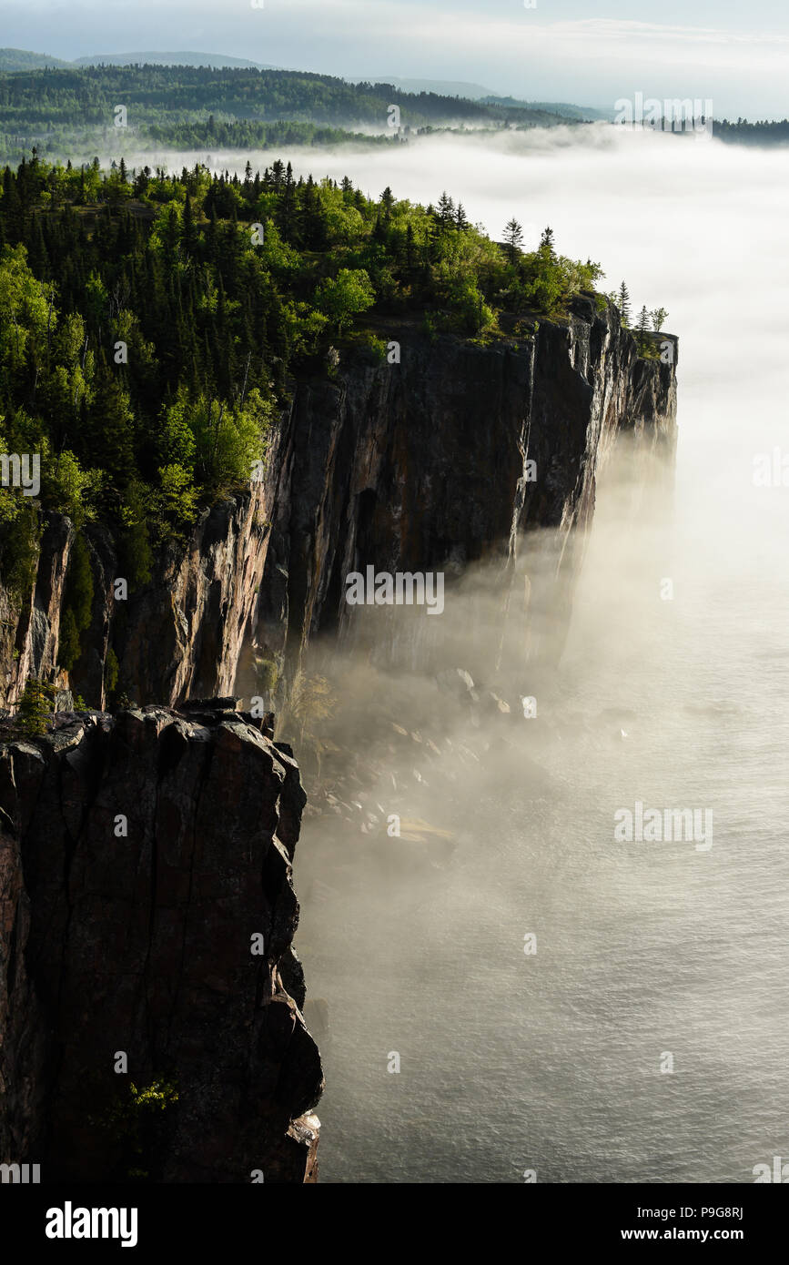 Morning fog, Palisade Head, Tettegouche SP, MN, USA, by Bruce Montagne/Dembinsky Photo Assoc Stock Photo