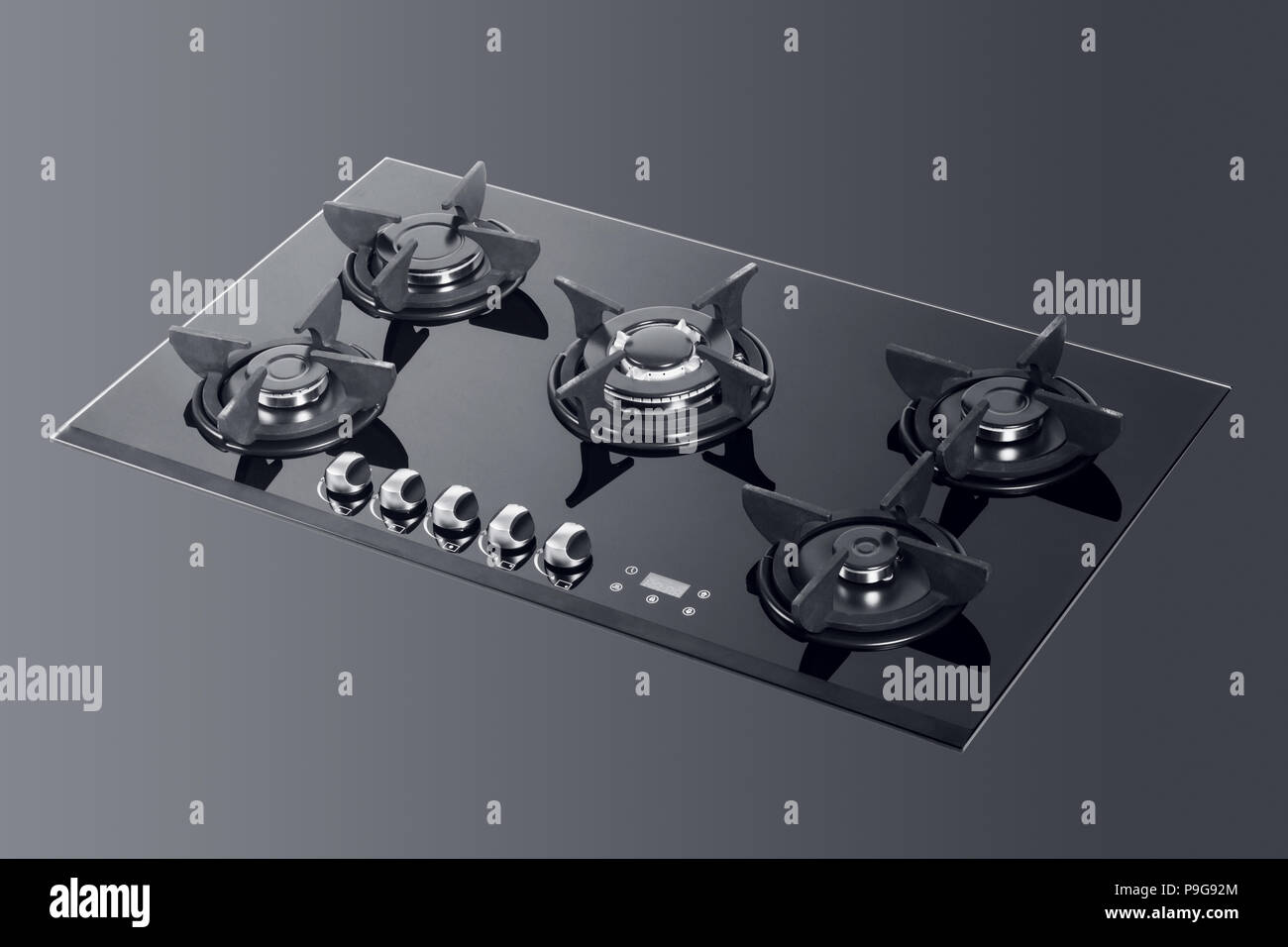 Kitchen Tabletop Gas Hob In Front Of Dark Background