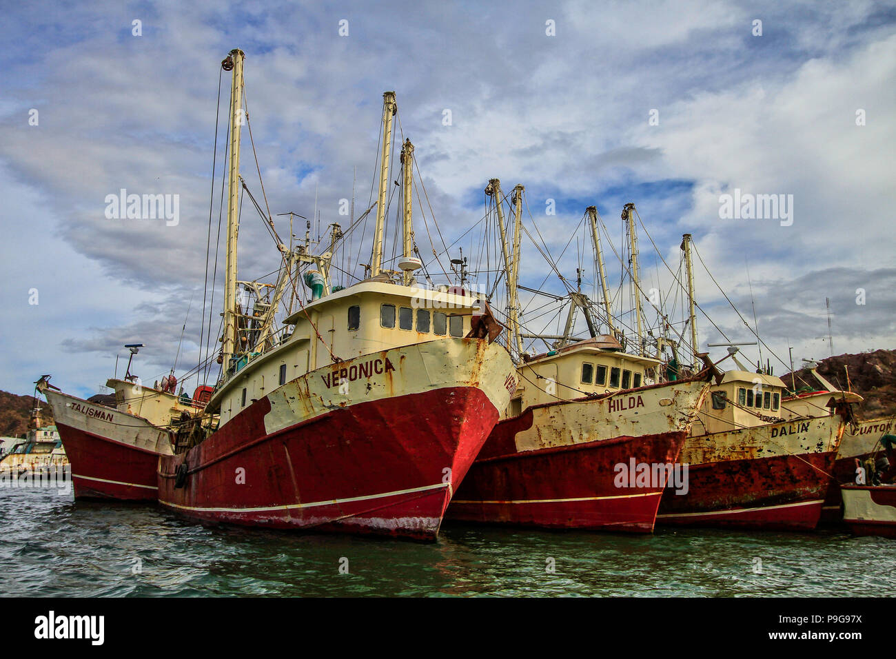 Report of the fishing port of Guaymas Sonora. Reportaje del puerto pesquero de Guaymas Sonora. Stock Photo