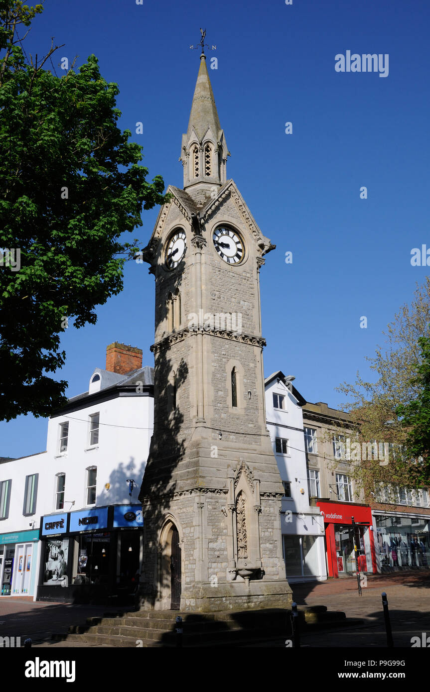 Clock Tower, Aylesbury, Buckinghamshire. The Clock Tower at the centre of Aylesbury's Market Square was built in 1876, Stock Photo