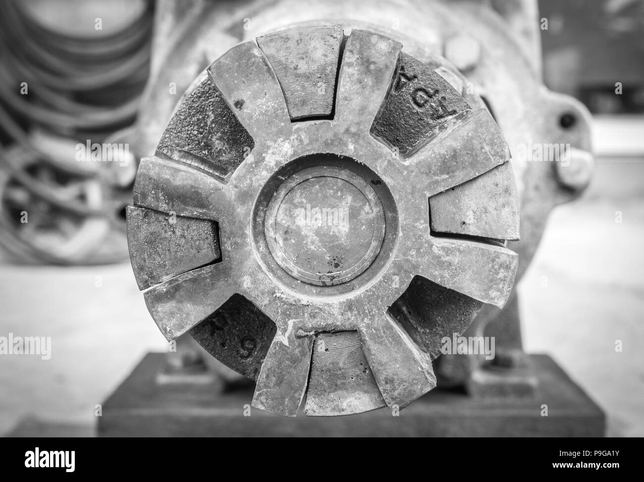 Coupling of Industrial Water Pump. Old heavy duty water pump for industry Stock Photo Alamy