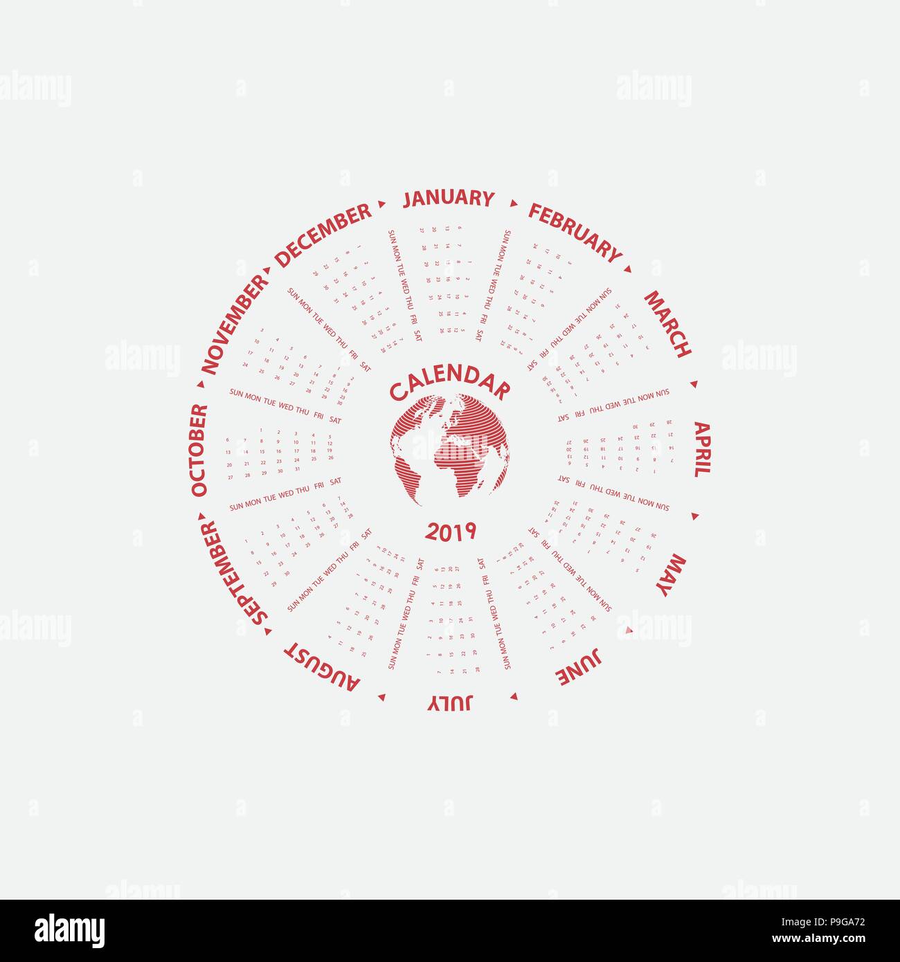 2019 Calendar Templatecircle Calendar Templatecalendar 2019 Set Of 12 Monthsstarts From 4787